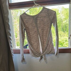 Gray Long Sleeve Tie-Front Top
